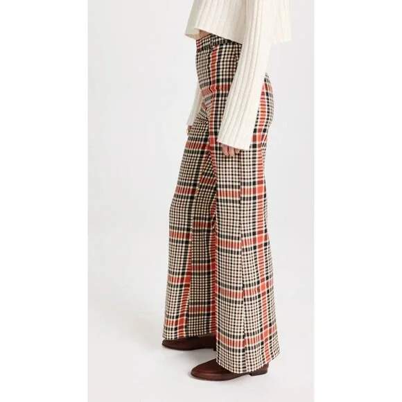 Free People Jules Plaid Pants 6 Flare Wide Leg High Rise Academia Preppy Clueles - Picture 2 of 10